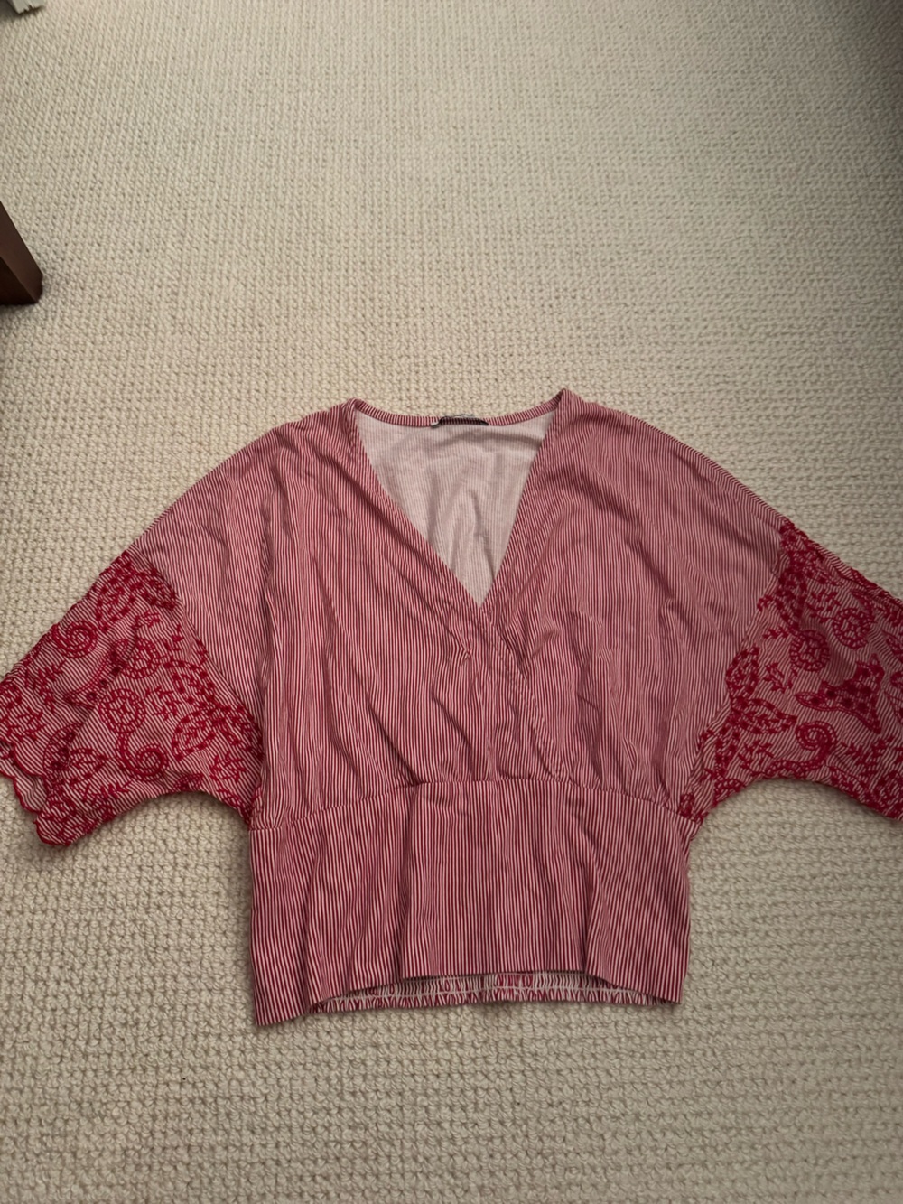 Zara red and white striped short sleeve blouse size small